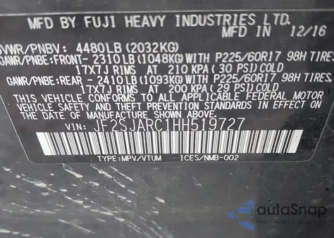 2017 Subaru Forester 2.5I Limited из США, поврежденный, VIN JF2SJARC1HH519727